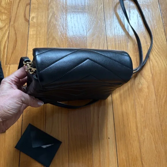 Saint Laurent YSL Black Chevron Quilted Leather Shoulder Bag with Gold Monogram - Picture 9 of 15